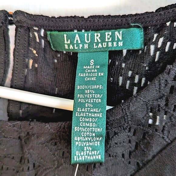 NWT Ralph Lauren Black V-Neck Applique Button Blouse - Picture 4 of 5